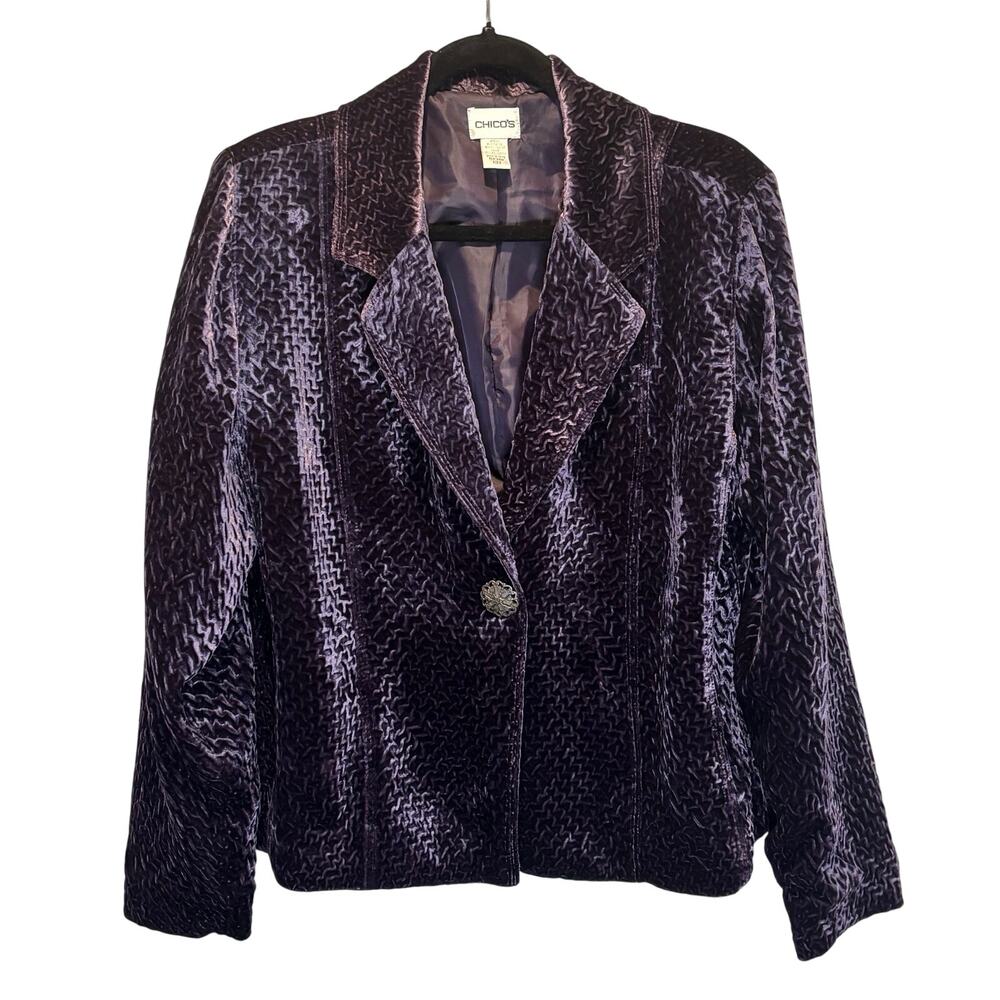 Chico's Vintage Purple Velvet One Button Blazer Jacket - size 2 (Large)